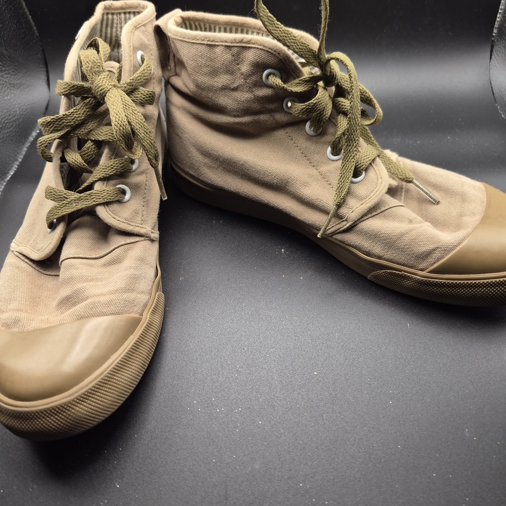 Canvas High-Top Sneakers in Tan